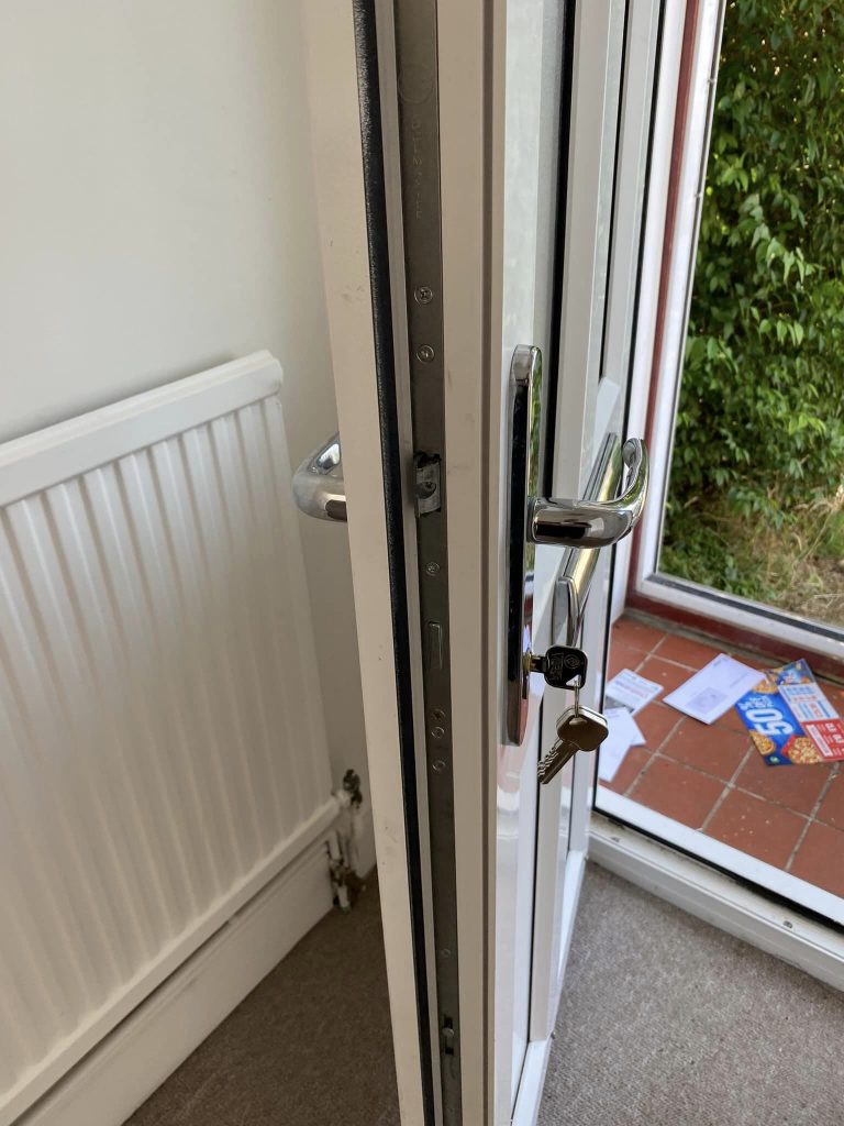 door frame with lock installed